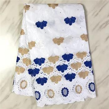 

Nice White With Embroidery Cotton Bazin Material African Jacquard Bazin Riche Lace Fabric For Dress EBR32 (5Yards/lot)