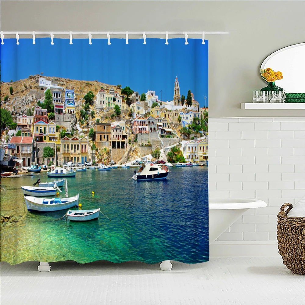 

Sea Ocean Coastal Scenery Bath Curtain Waterproof Fabric Shower Curtain Seaside landscape Bathtub Screen for Bathroom Home Decor