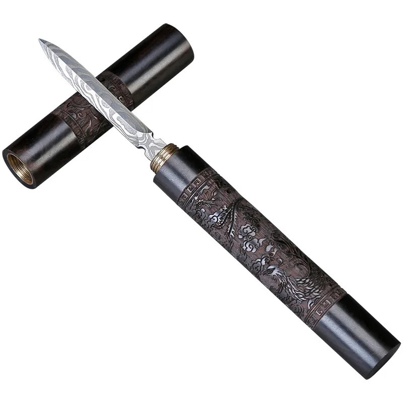 Tea needle set Damascus pattern steel tea needle tea cone stainless steel wood handle set hand-carved kung fu knife