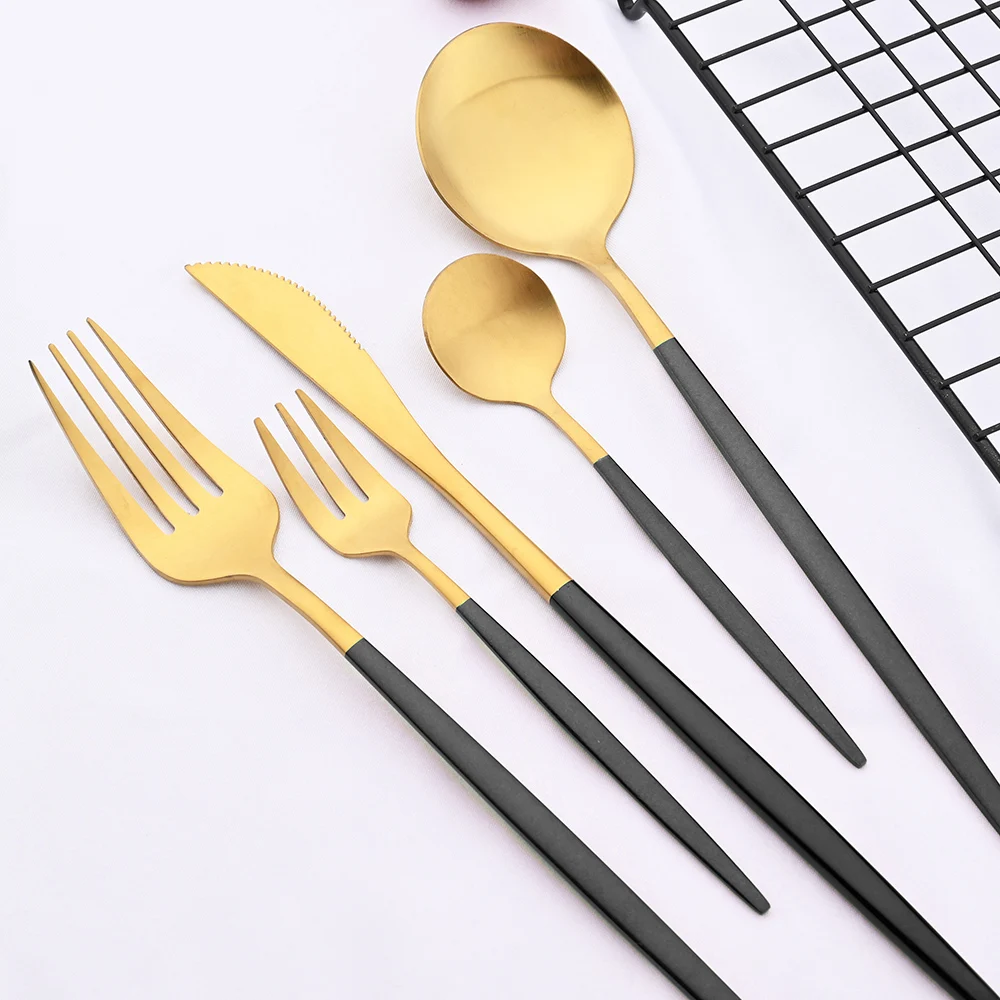 4/20Pcs Dinnerware Matte White Gold Cutlery Set Stainless Steel Flatware Set Knife Fork Spoon Wedding Kitchen Silverware