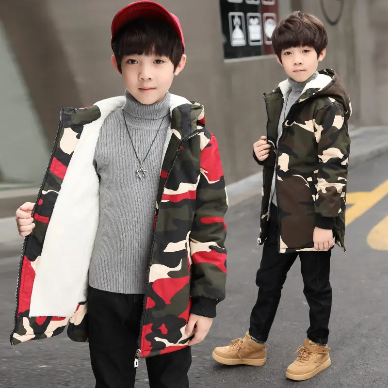 Russian Children Winter Camouflage Coat Kids Warm Hooded Jacket Camouflage Print Warm Jacket Fashion Thick Hooded Outerwear
