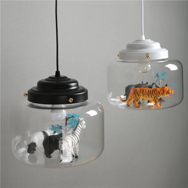 

Nordic Cartoon Pendant Lights Led Lighting Cute Animal Hanging Lamps for Children Room Light Glass Lamp Bedroom Home Decor Gift