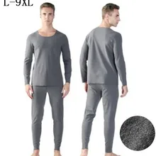 Мужские кальсоны, набор зимнего размера плюс XL-7XL 8XL 9XL с o-образным вырезом, бесшовные двухсторонние вельветовые кашемировые термобелье, костюмы