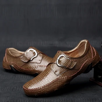 

Men Loafers Spring and Autumn Men Casual Shoes Genuine Leather Driving Shoes Crocodile Texture Men's Flats Shoes Plus Size