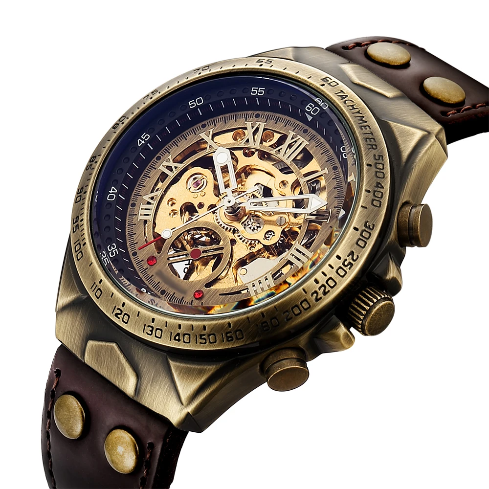 Retro Luxury Mens Mechanical Automatic Self-Wind Watch Skeleton Roman Numbers Analog Without Battery Leather Wristwatch Clock anbernic rg353p 48gb retro game console android linux dual os 3 5 ips screen 480p resolution rockchip rk3566 5g wifi bluetooth hdmi out 3500mah battery 6h playtime supports psp dc ss ps1 ndc n64 arcade gba sfc fc md grey