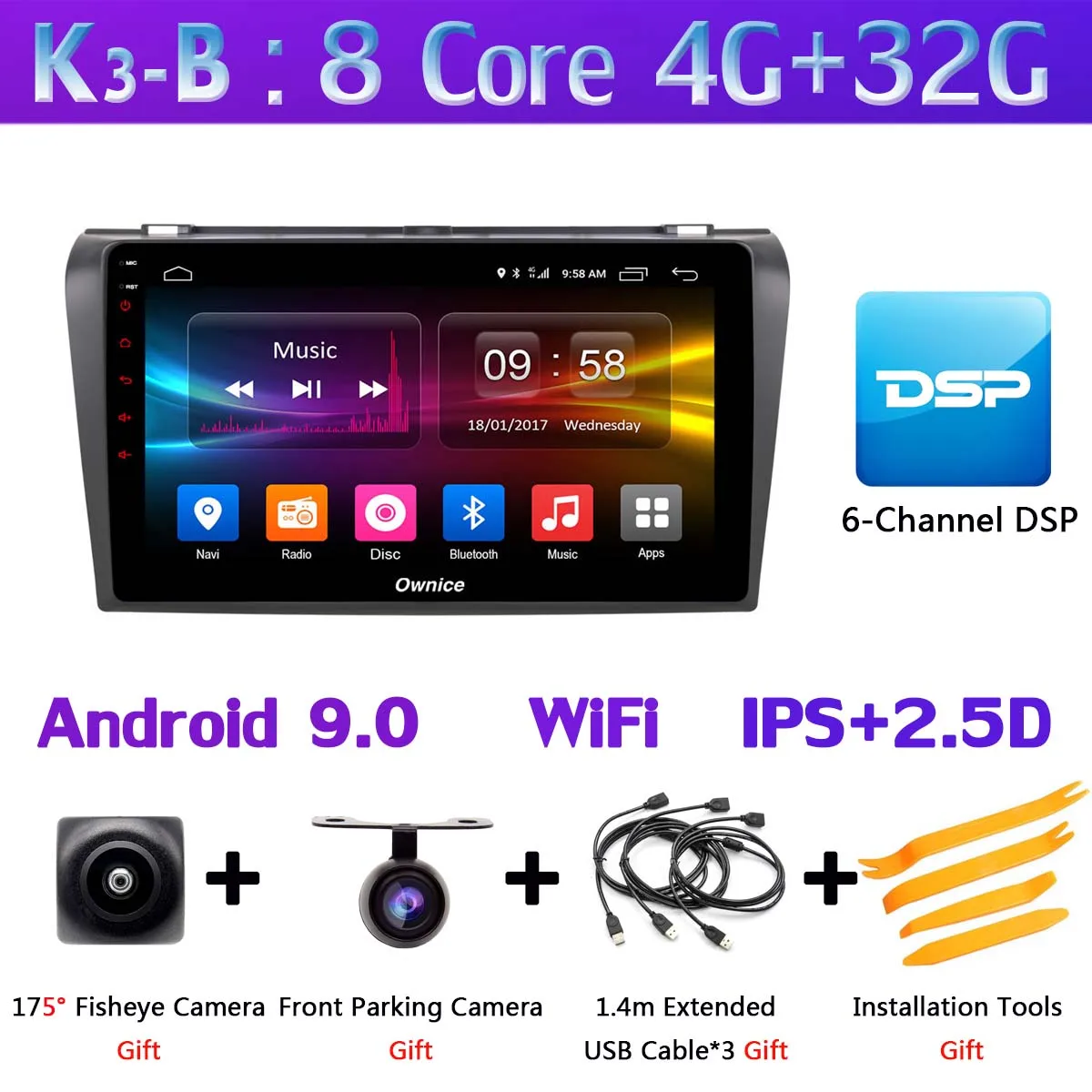 K3-B " 360°Panoramic автомобильный dvd-плеер на основе Android для Mazda 3 Mazda3 2006 2007 2008 2009 2010 2011 2012 ADAS Радио стерео 4G DSP CarPlay - Цвет: K3-B