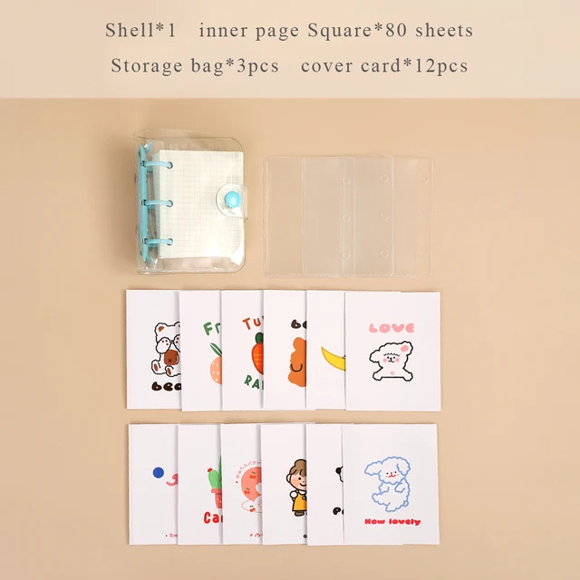 Cute Transparent Mini Loose-leaf Notebook Creative Portable Pocket Hand Book 3 Ring Binder Kawaii School Supplies Stationery Blue