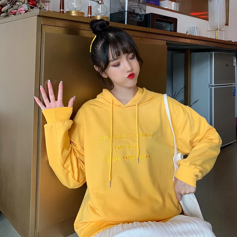Женские толстовки Harajuku Ulzzang Kawaii, мягкие свободные, большие размеры, новые корейские студенческие тонкие женские толстовки с вышитыми буквами