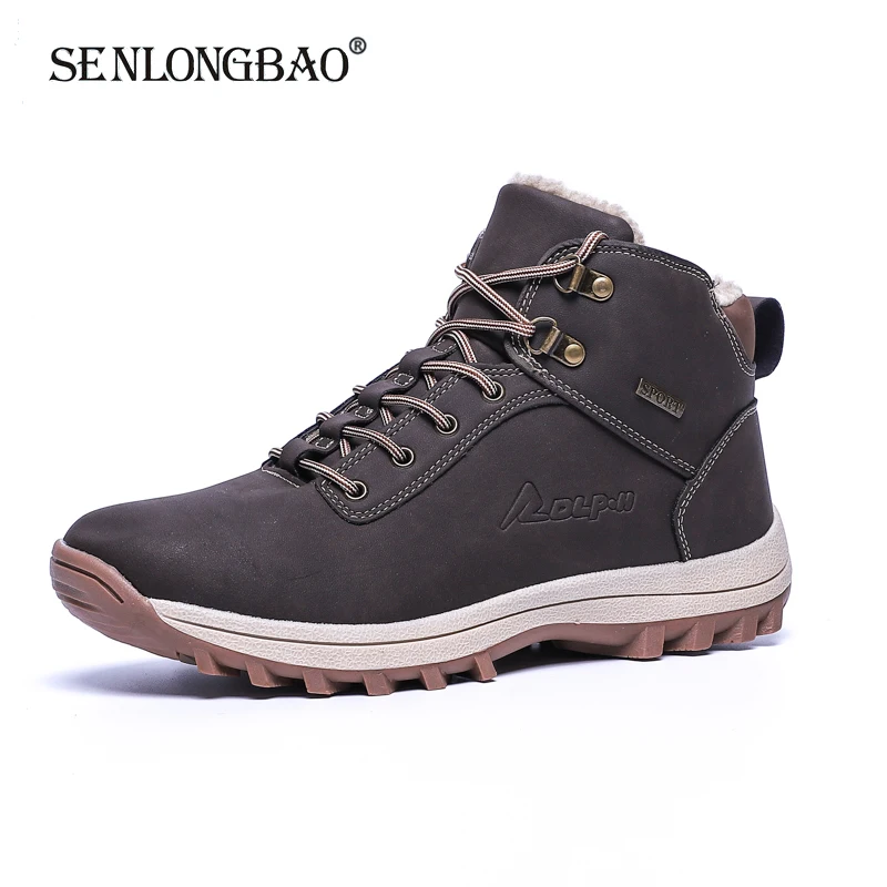 

New Winter Keep Warm Plush Men Boots Men Lace-up Leather Snow Boots Waterproof Working Ankle Boots Men Non-slip High Top Boots