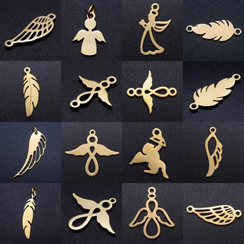 

5pcs/lot diy angel wing stainless steel charm pendant wholesale cupid leaf bohemia jewelry bracelet connector charms