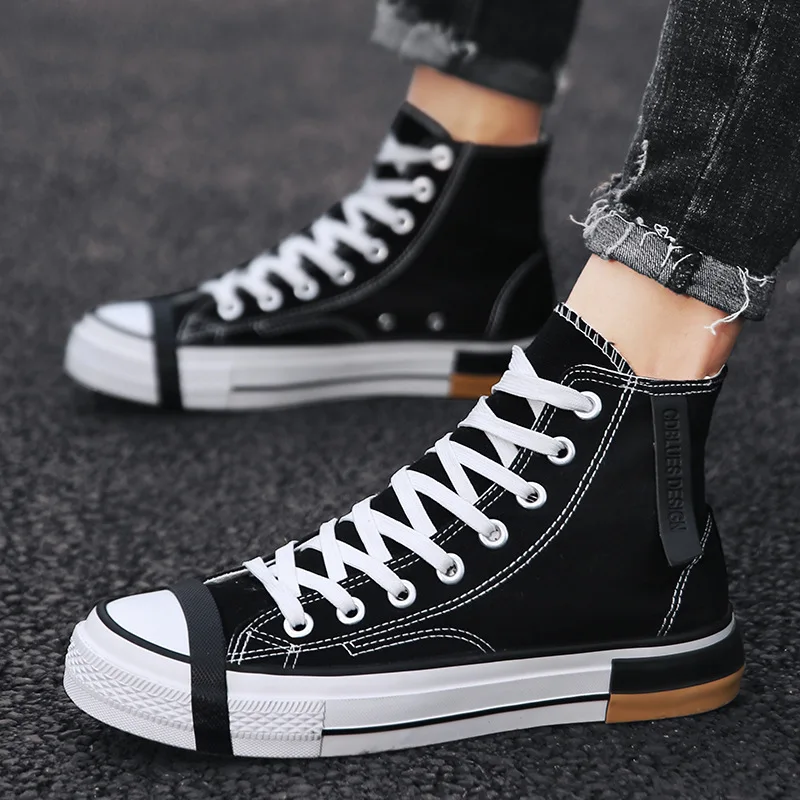 

2019 New Style Autumn Trend MEN'S SHOES Versatile Sports Casual High-top Board Shoe BOY'S Breathable Canvas Trendy Shoes Hip Hop