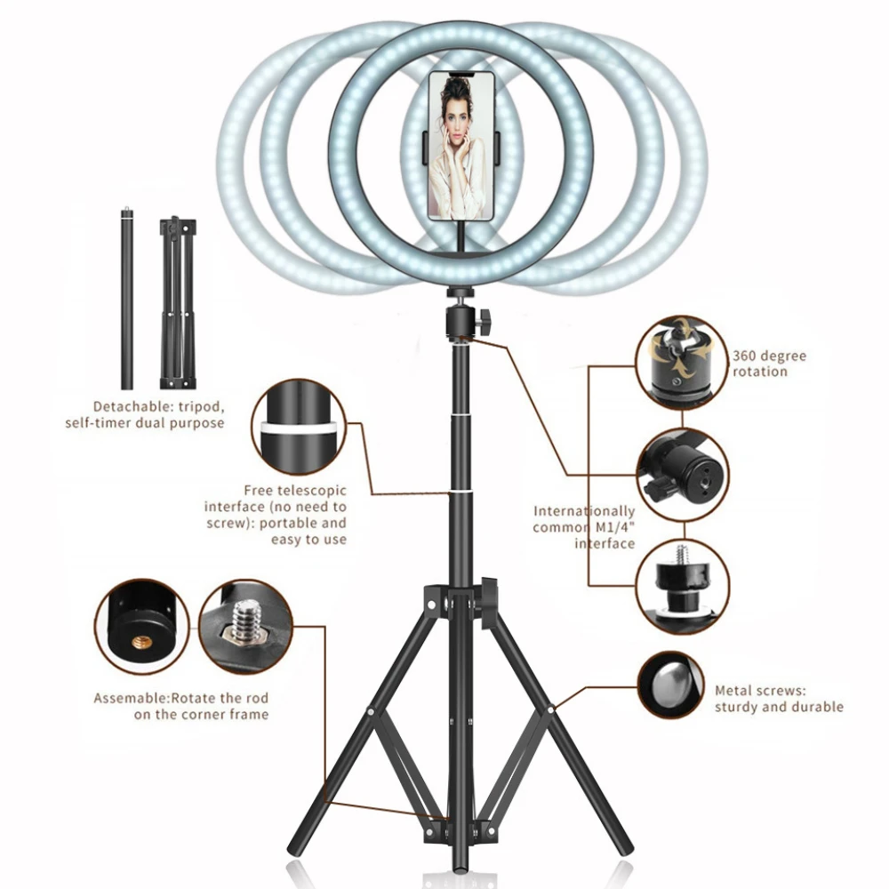 3 details of 26cm professional selfie light
