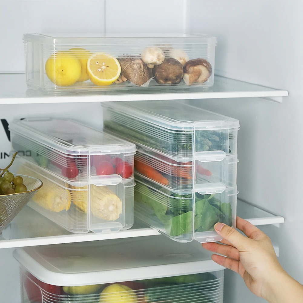 

Plastic Storage Bins Refrigerator Storage Box Food Storage Containers with Lid for Kitchen Fridge Cabinet Freezer Desk Organizer