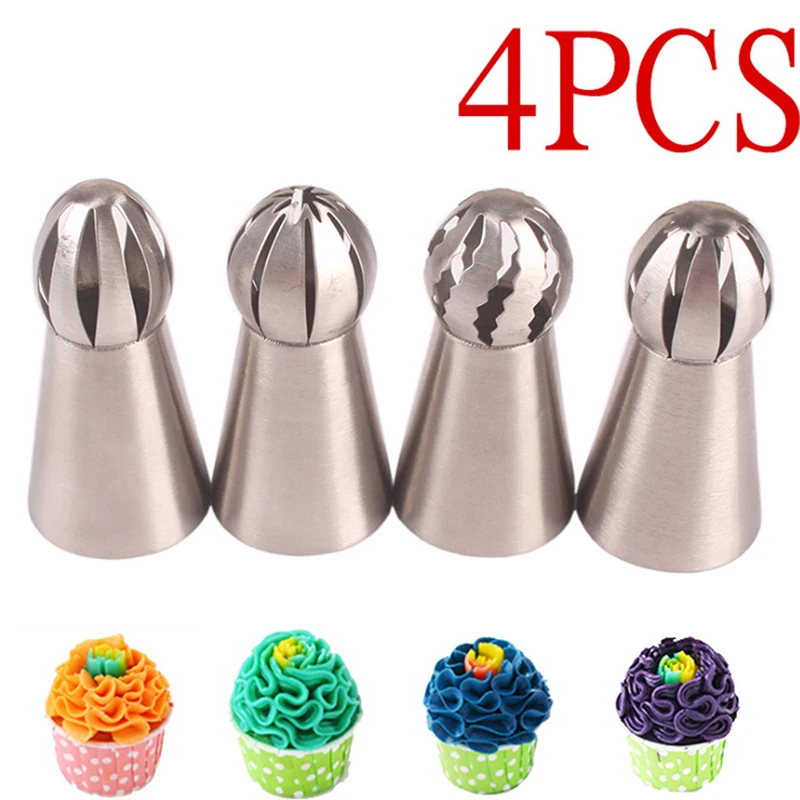 

Russian Piping Nozzle 4 Styles Sphere Ball Icing Confectioners Pastry Tips Sugarcraft Cupcake Decorator Kitchen Bakeware Tools