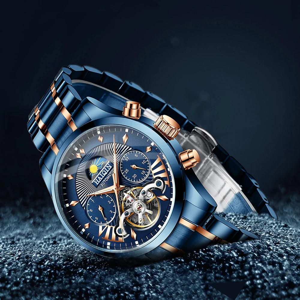 Haiqin Automatic Men Watches Top Brand Luxury Men Watch Blue Mechanical Wristwatch Men Water-4