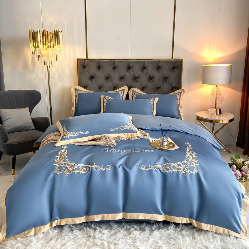 Queen King Double Duvet Cover Set Bed Sheet Set Pillowcases Splice Satin Silk Cotton Embroidery Bedding Set 9 H3d945ff5f7da4c3e8a9d50776106ca7ei