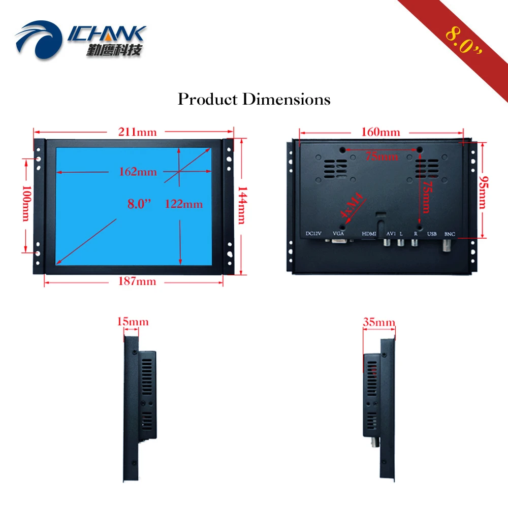 Ӻ   , USB U ũ  ÷̾ ZK080TN-592, 8 ġ ÷, 1024x768 IPS ũ AV VGA BNC HDMI  Ż ̽
