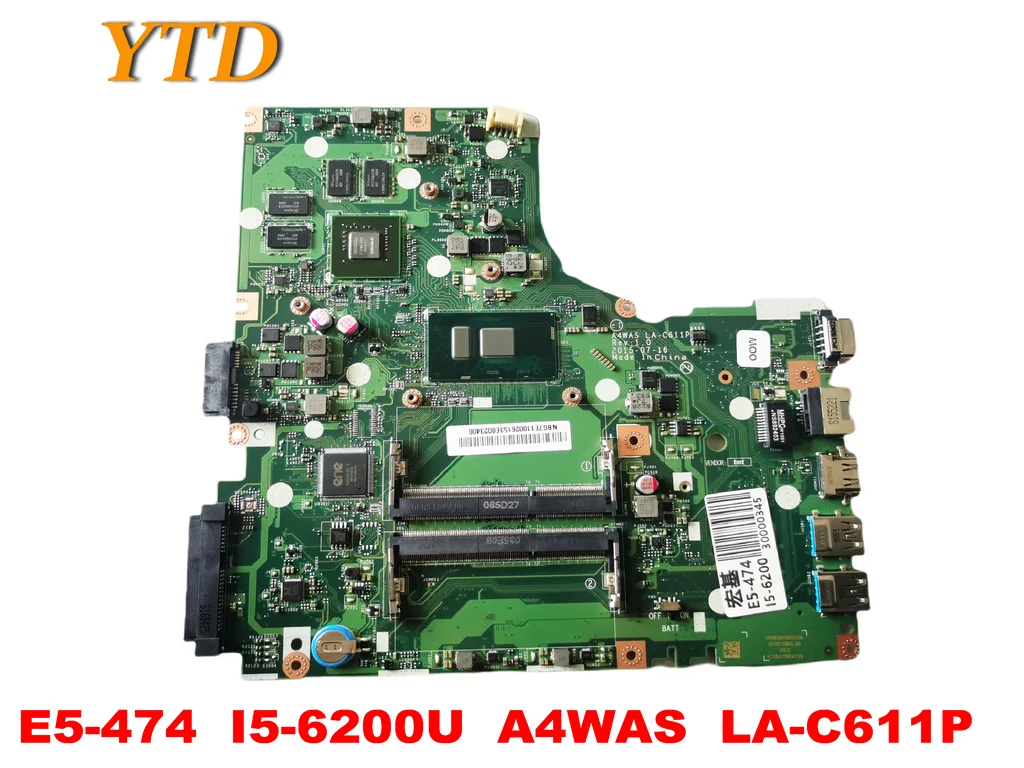 Оригинальный Для ACER E5-474 Материнская плата ноутбука I5-6200U A4WAS LA-C611P испытанное