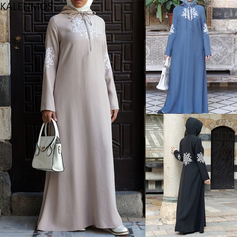 

KALENMOS 5XL Large Size Women's Solid Color Medieval Style Female Zipper Dress New Muslim Robes Women's Temperament