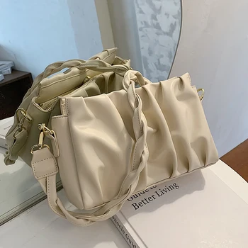 

Folds Designer PU Leather Crossbody Bags For Women 2020 Solid Color Shoulder Handbags Female Trend Women's Branded Hand Bag