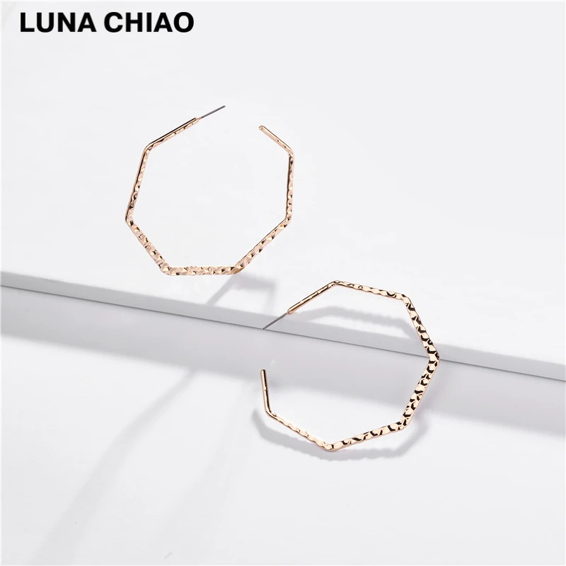 LUNA CHIAO, модные ювелирные изделия, медные серьги-кольца, геометрические шестигранные большие серьги-обручи для женщин, Шикарные аксессуары