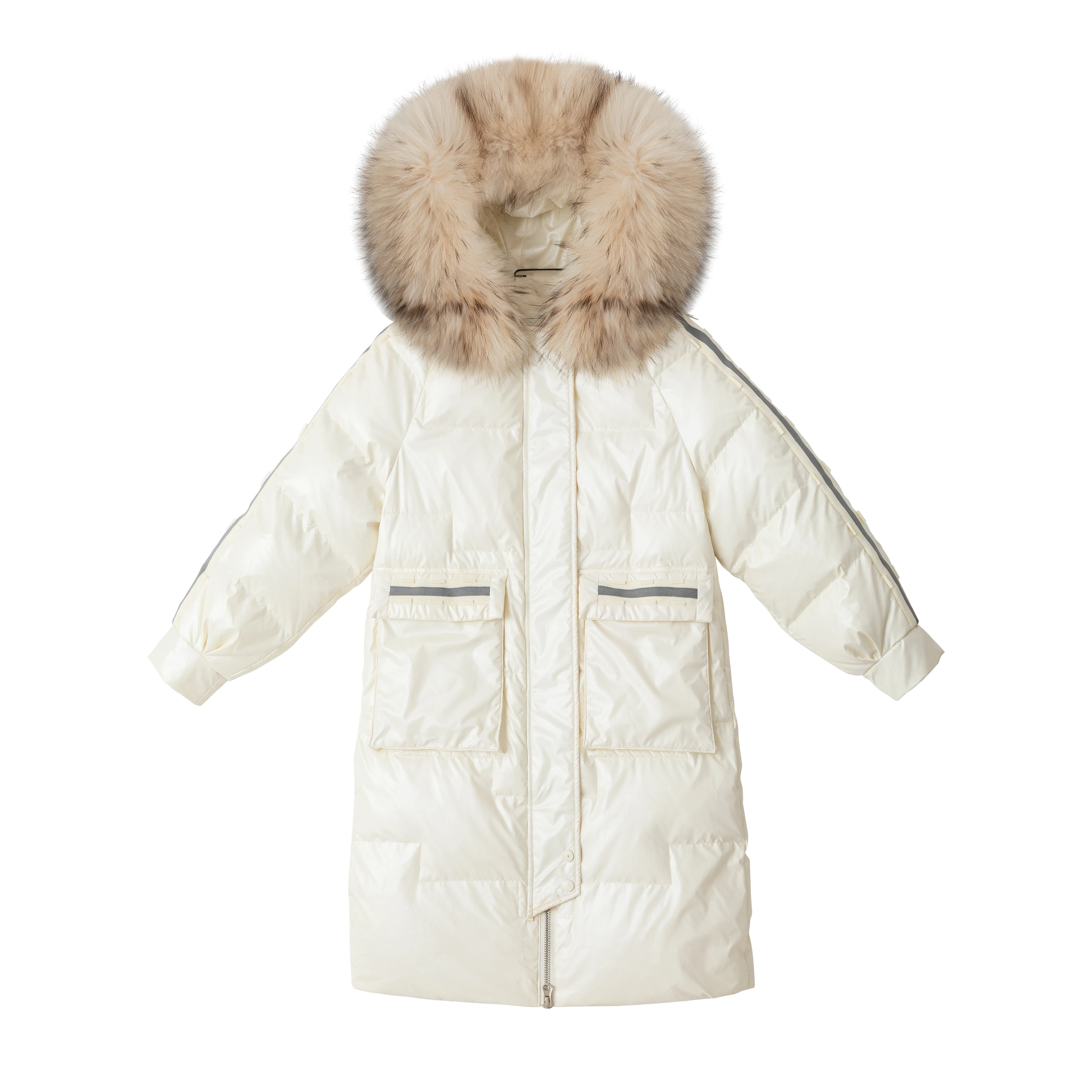 

Lingwave New Winter Mid-Length Snowy Warm Beige Parkas Coat Fur Collar Down Cotton Women Thickened Shiny Fashion Hooded Jacket