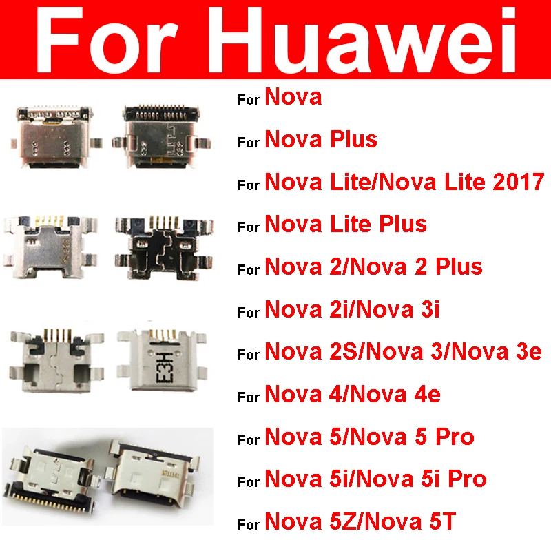 

1PC USB Jack Port For Huawei Nova 2 3 4 5 Lite Plus 2017 2i 3i 2s 3e 4e 5i Pro 5ipro 5Z 5T Usb Charging Jack Dock Socket Repair