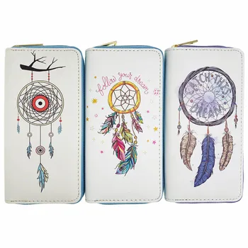 

KANDRA Dreamcatcher Printing Long Wallets Women Zipper PU Leather Credit Card Phone Holder Brand Cash Girls Clutch Purses Murse