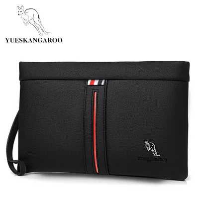 Черный YUESKANGAROO, мужские кошельки, повседневные, деловые, мужской клатч, высокое качество, на молнии, конверт, Длинный кошелек, тонкая сумка, кожа, мужской кошелек - Цвет: Черный