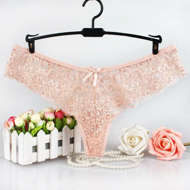Newly Sexy Ladies Lace V-String Briefs Lace Bow Panties G-string Lingerie Underwear Low-Rise Black White Red