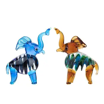 

H&D Set 2 Handmade Mini Elephant Sculptures Hand Blown Glass Art Wild Animal Figurine Collectible Dollhouse Decor Novelty Gift