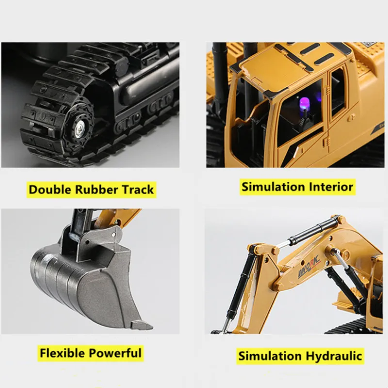 Simulation Hydraulic Remote Control Excavator 25Mins 8CH 360 Degree Rotation Double Rubber Track RC Truck Toy With Music Light 5