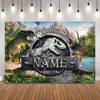 

Dinosaur Birthday Backdrop Customize photocall happy birthday party decoration kids theme birthday photo background studio prop