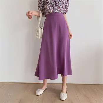

Hzirip 2020 Solid Summer New High Waist Hot Thin Long Skirts Woman High Quality Brief All Match Stylish A-Line Slender Skirts