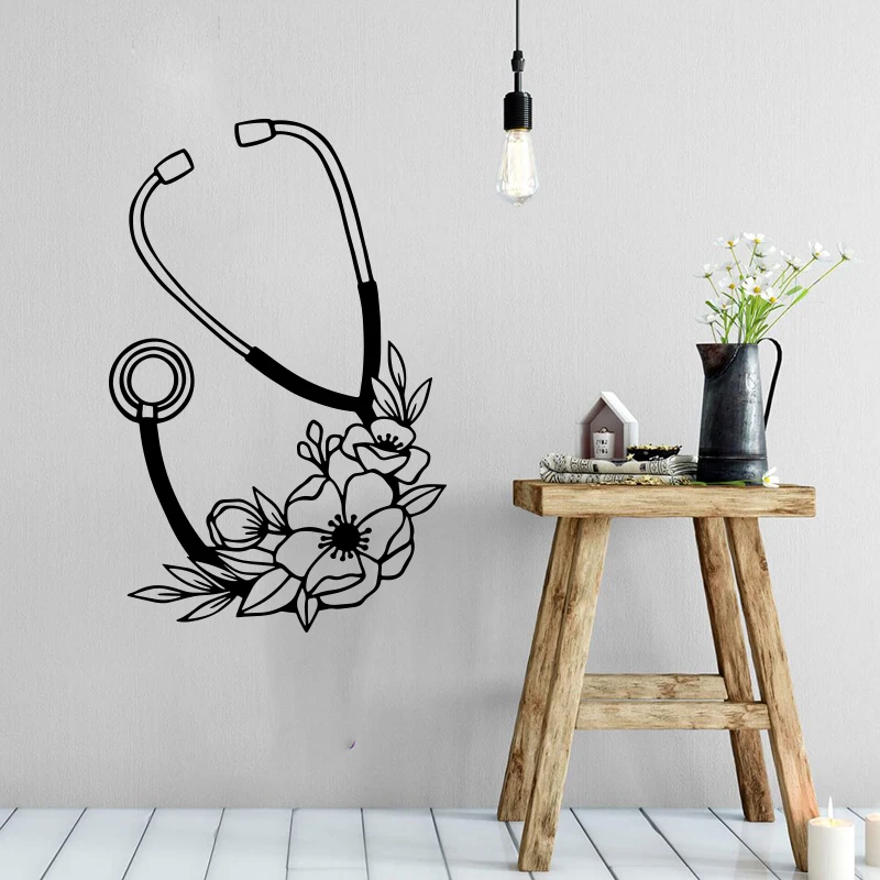 Stethoscope Floral  Nurse Wall Sticker Hospital Doctors Stethoscope Medical Wall Decal Vinyl Decor (1)