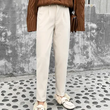 

Autumn and Winter Woolen Harem Pants Women Straight Loose Pants Casual Trousers Female Full Length High Waist Pants