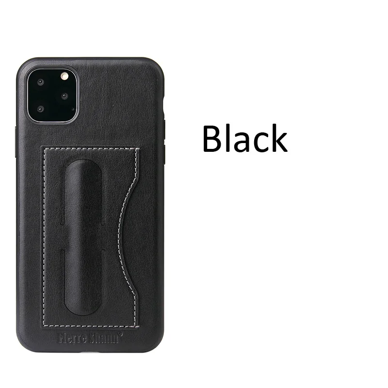 Fierre Shann подставка держатель для кожаного чехла для iPhone 11 Pro Max бизнес Люкс чехол оболочка - Цвет: Black