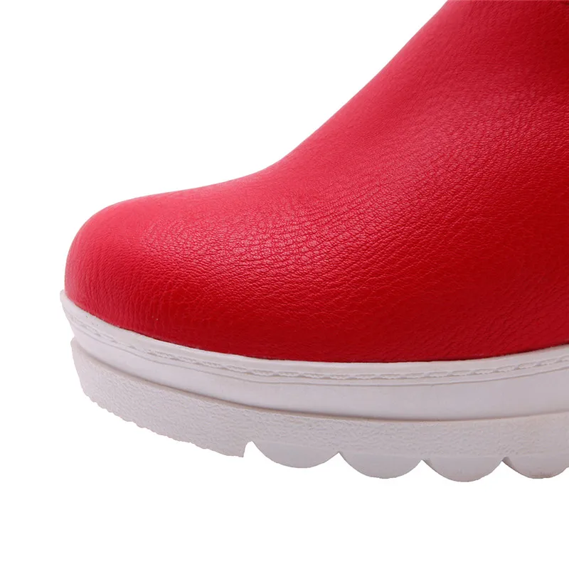 MoonMeek Big size 33-42 winter keep warm snow boots flat heel round toe ladies shoes soft pu leather knee high boots women