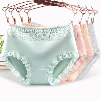 

Fashion Lace Ruffles Panties Cotton High Quality Women Underwear Solid Color Mid-Rise Lady Briefs Elastic Underpants 25