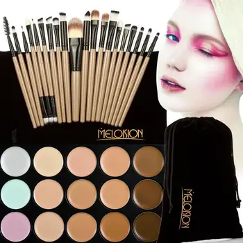 

15 Colors Contour Face Cream Makeup Concealer Palette+20Pcs Brushes Eye Shadow Blush Powder Eyeliner Lip Eyebrow Brushes