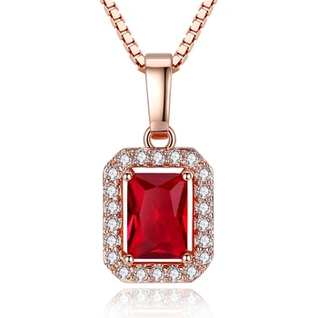 

Fashion Luxury Rose Gold Square Pendant Necklace Women's Wedding Engagement Red Crystal Zircon Necklace Party Jewelry Gift