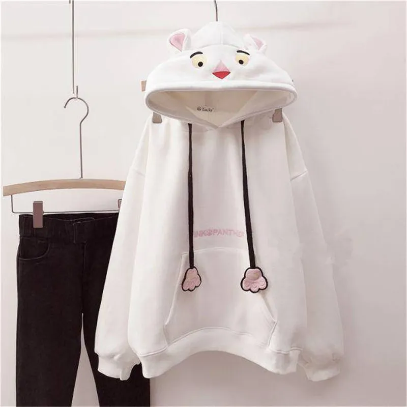 Kawall, женские свободные толстовки, Осенние, милые, с мультяшным принтом, Harajuku, худи, уличная одежда, белые, негабаритных топы, зимние топы для девочек