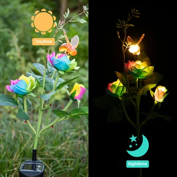 

LED Solar Flower Lights garden lights Rose Bee Shaped Stake Lights Walkway Lawn Lamp Waterproof Solar Lamp Outdoor Decoration