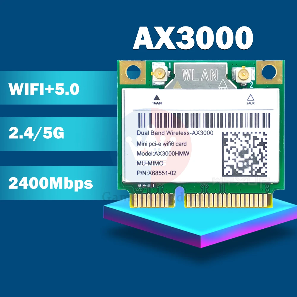 2974Mbps Wifi 6 AX3000 Wireless Half Mini PCI-E Network Wlan Wifi Card Bluetooth 5.0 802.11ax/ac 2.4Ghz/5Ghz Adapter MU-MIMO 