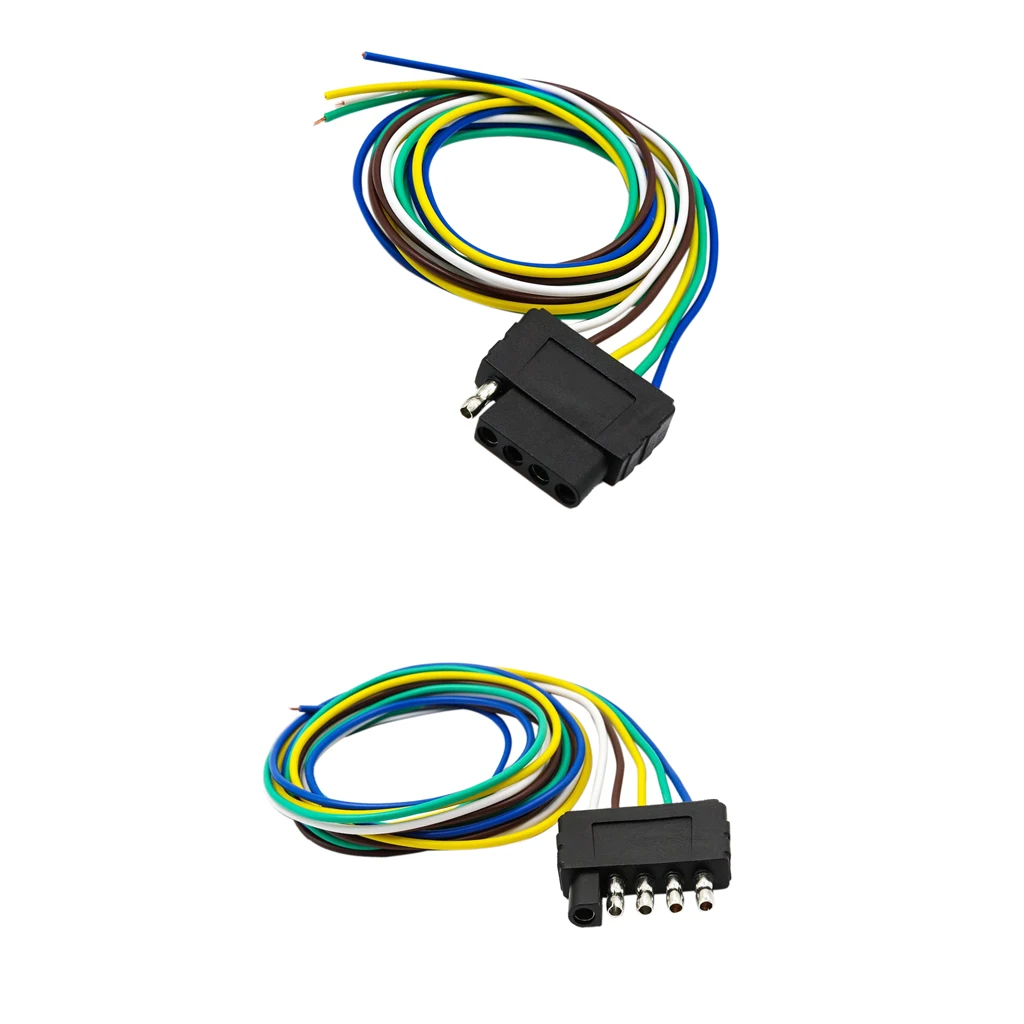 2 Pieces 5Way 5-Pin Flat Trailer Wire Harness Extension Connector Socket US