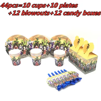 

44 pcs/lot Dragon Ball theme cartoon birthday party set tableware plates cups blowout candy box children Baby shower decoration