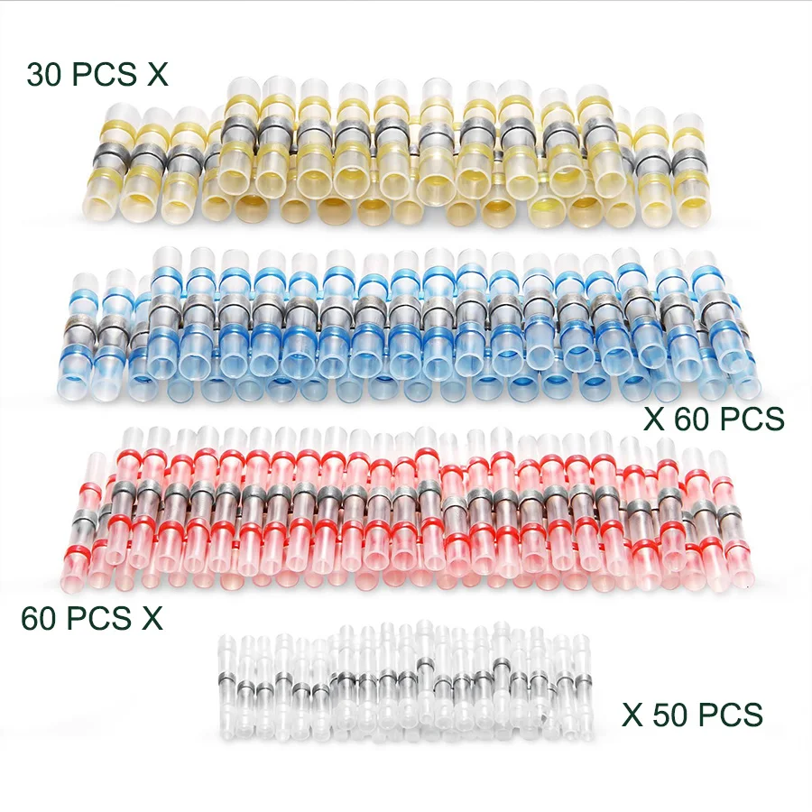 200Pcs Assortment Heat Shrink Butt Crimp Wire Connector Waterproof Solder Sleeve