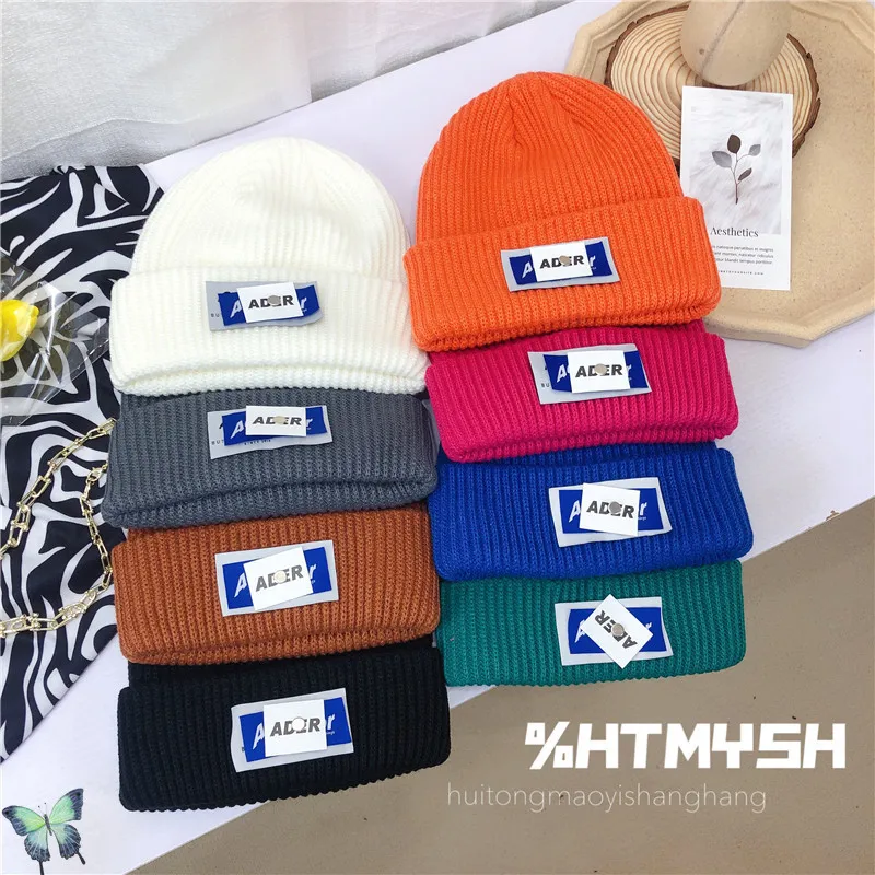 

Autumn Winter Simplicity Adererror Patch Wool Hat Men Women High Quality Warm Ear Protection Knitted Cold Hat Ader Error Hat