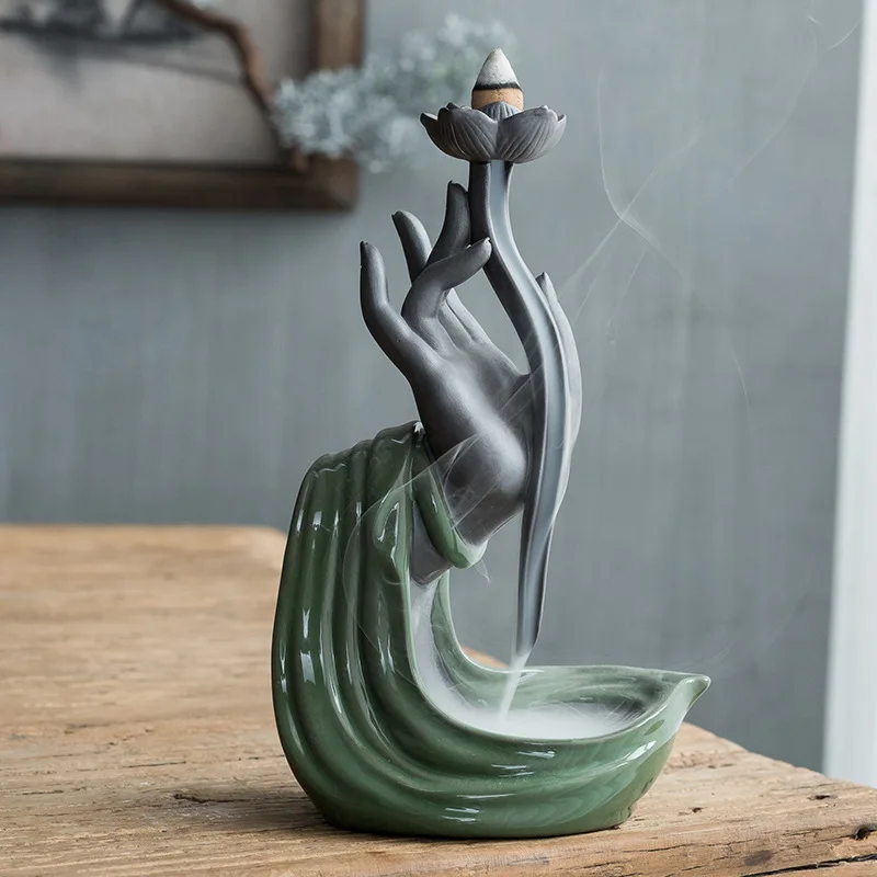 Creative Waterfall Porcelain Backflow Ceramic Cone Incense Burner Holder Decor 