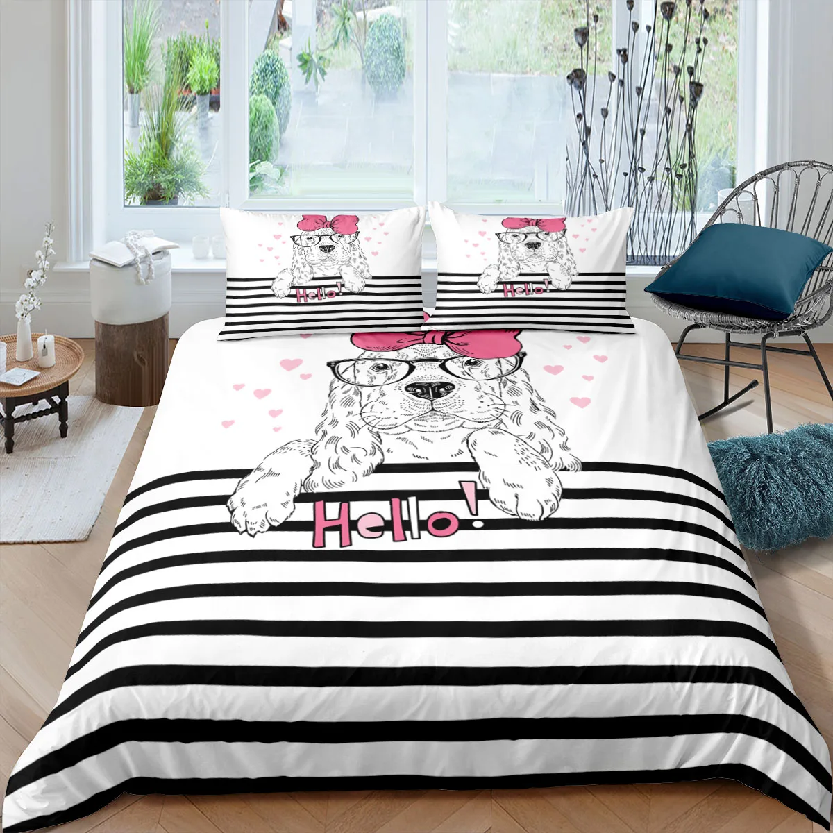 Cartoon Dog With Black Strips Bedding Set Kids Duvet Cover Soft Quilt Cover 135x200 Single Size For Kids Fashion Home Textiles 